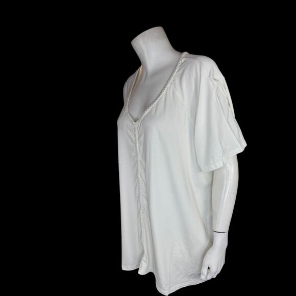 Laurie Felt White Tunic Top 2X Bamboo Cotton V-Neck Braided Trim Stretch NWT - Picture 5 of 14